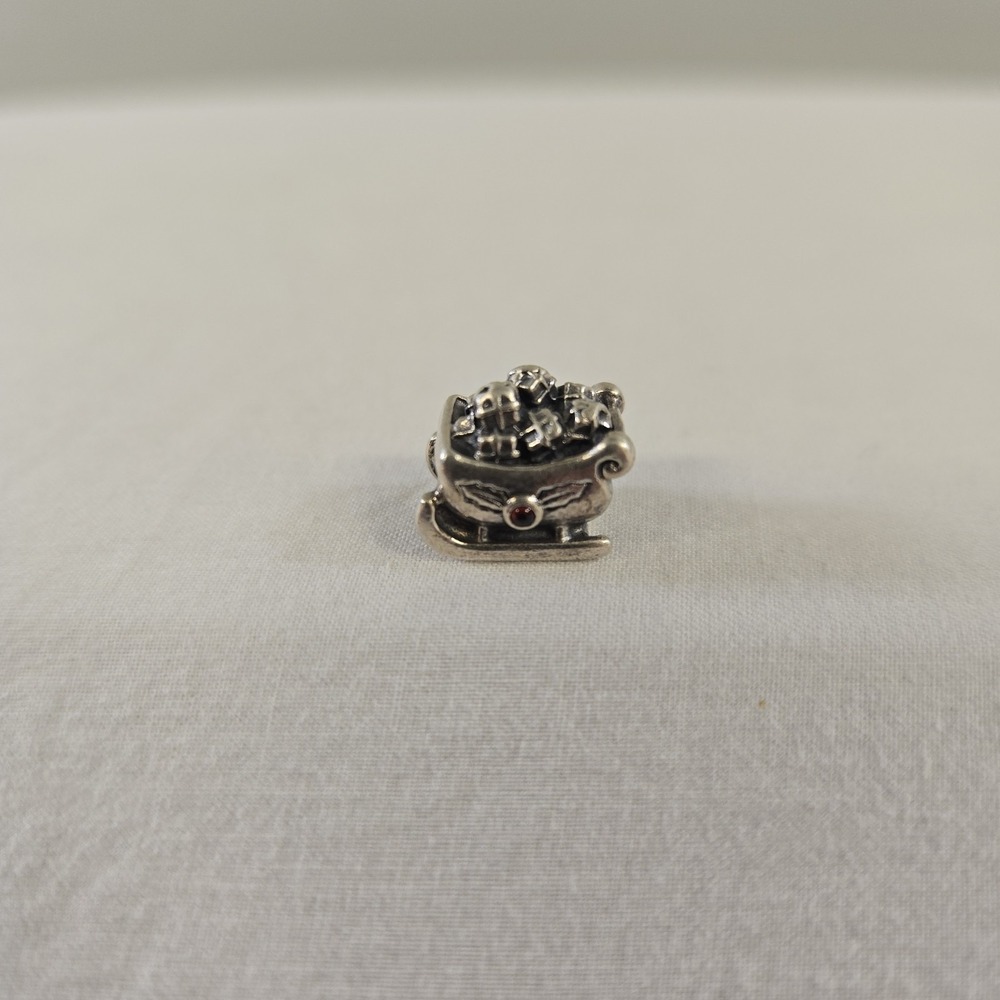 Genuine Pandora Christmas Santa's Sleigh Garnet Charm ALE 925 Sterling Silver